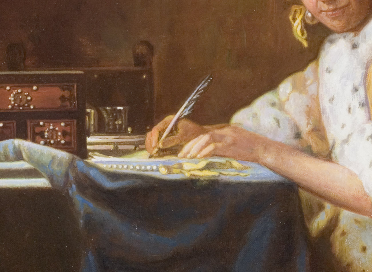 Краски вермеера genshin. Писательница картина. Рабочий стол писателя женщины. Кисть и краски Вермеера.